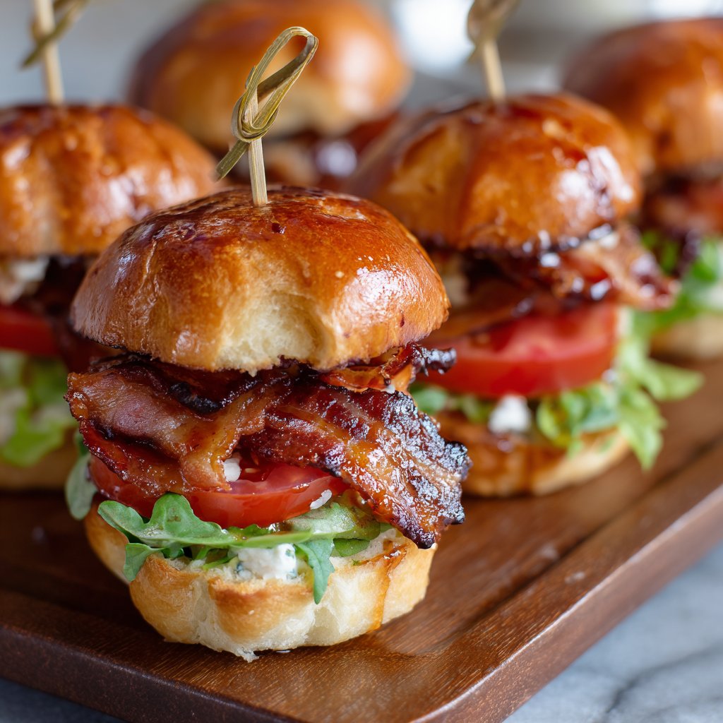 Candied Bacon BLT Sliders with Maple Glaze