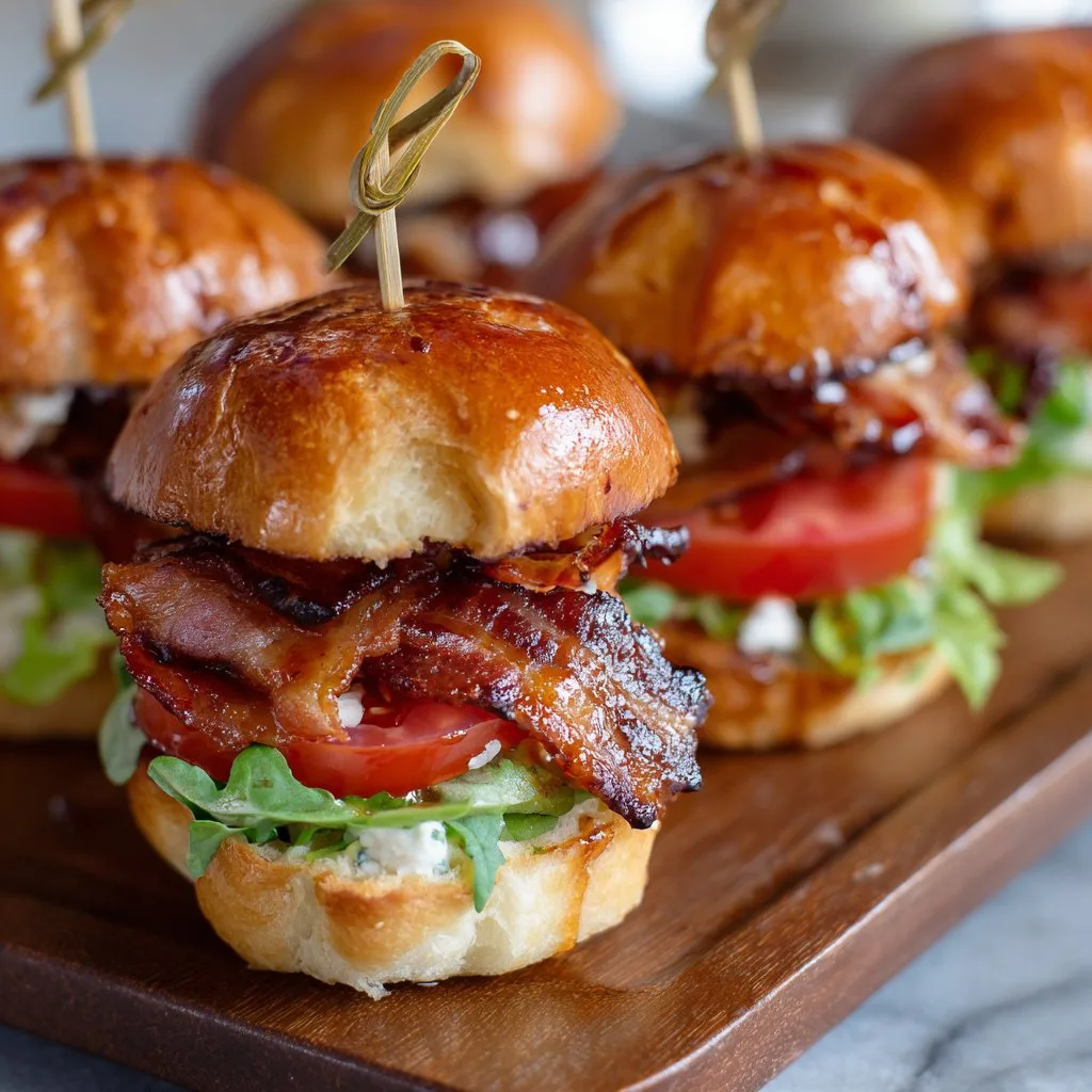 Candied Bacon BLT Sliders with Maple Glaze