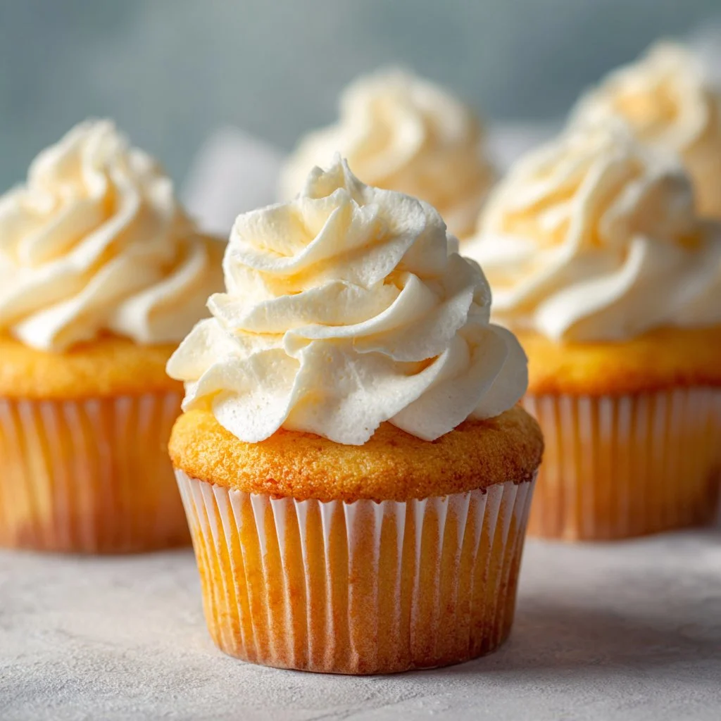 Baked Orange Cream Cupcakes with Fluffy Frosting