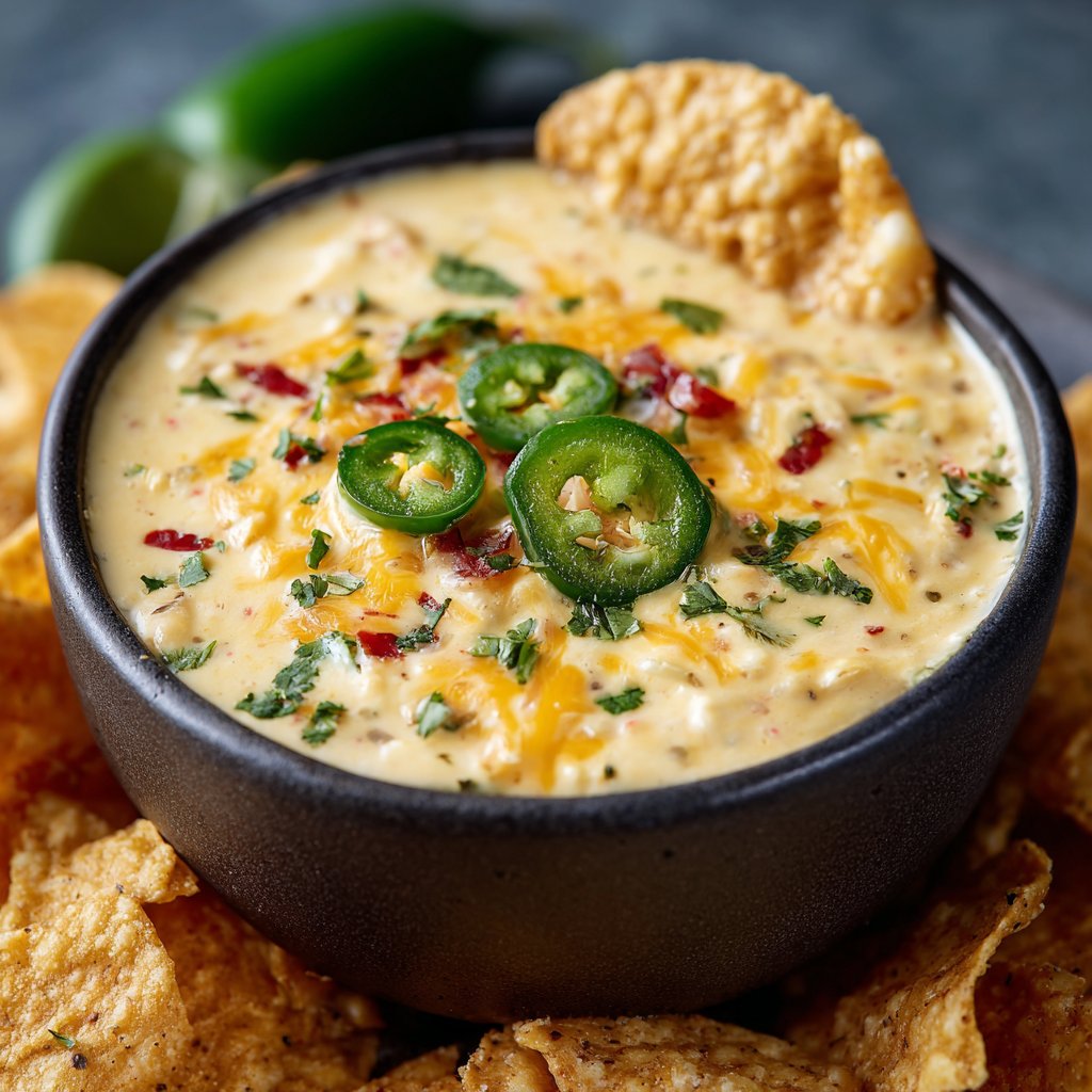 Creamy Queso Dip with Jalapeños and Cheddar