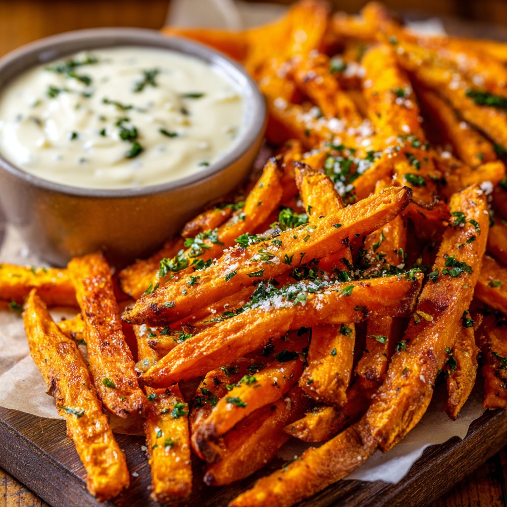 Sweet Potato Fries with Garlic Aioli Dip