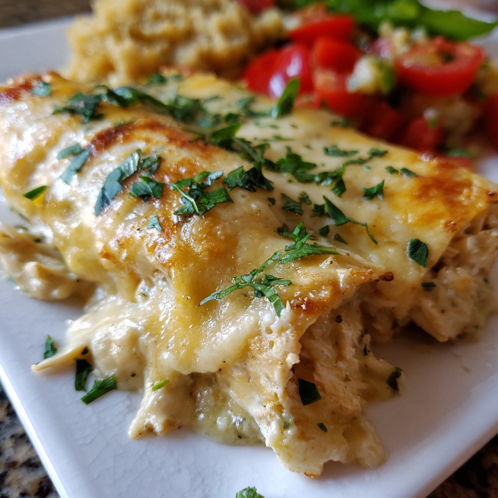 Green Chili Chicken Enchiladas with Cheese Sauce