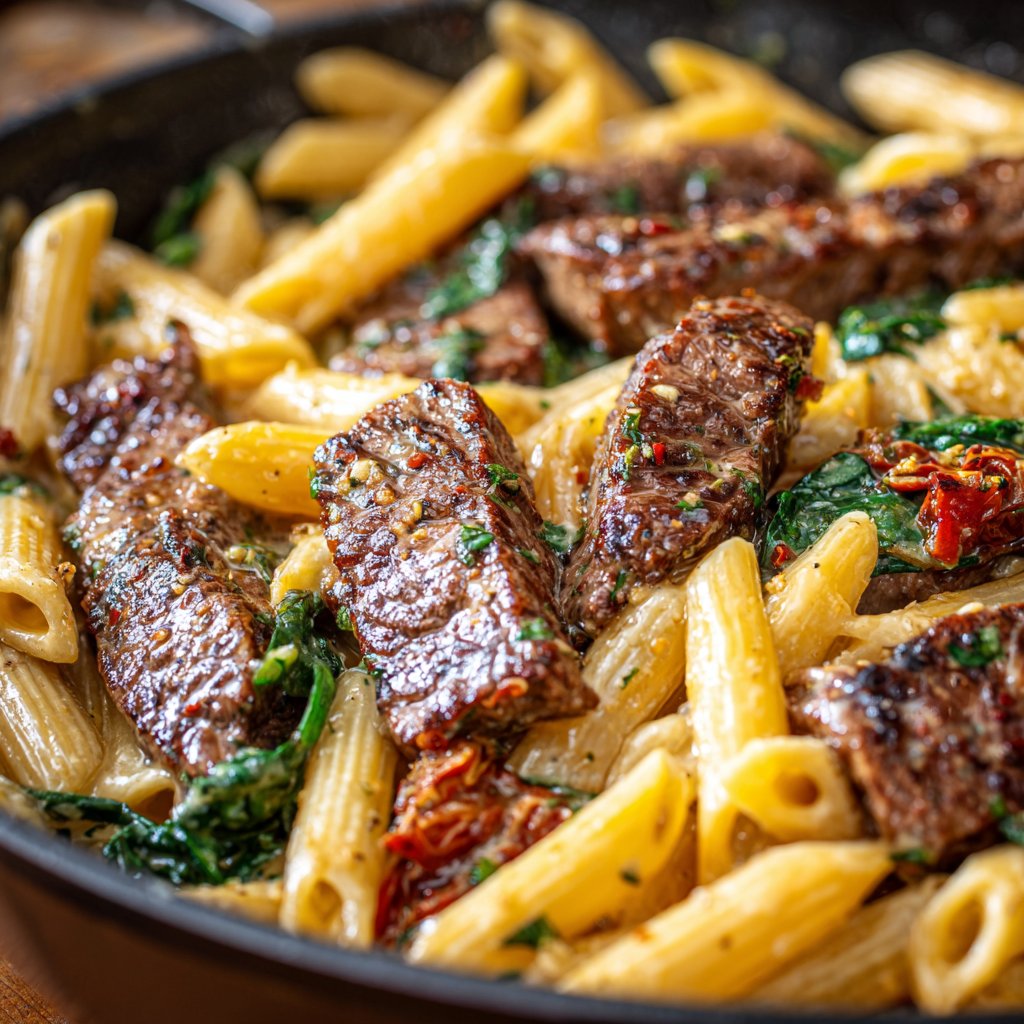 One-Pot Creamy Garlic Butter Steak and Pasta
