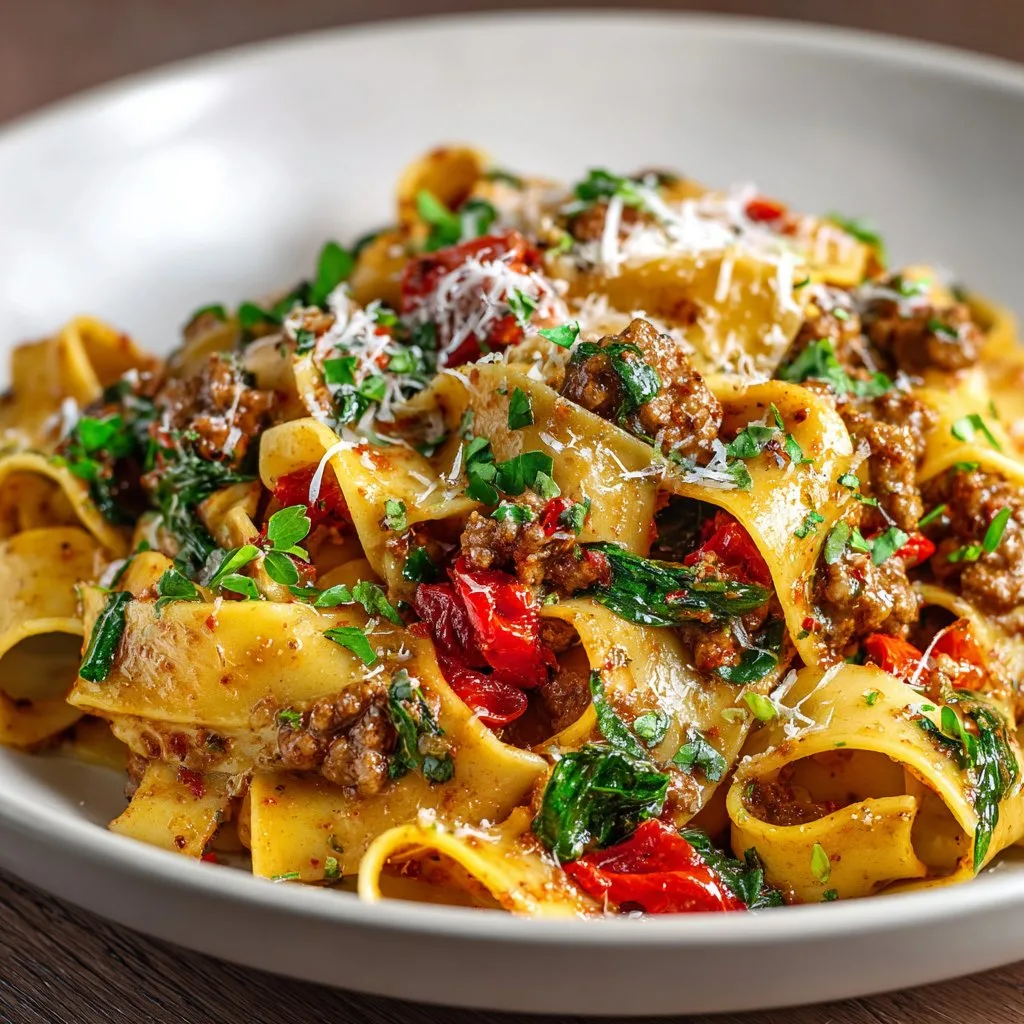 Creamy Calabrian Chili Pappardelle with Sausage