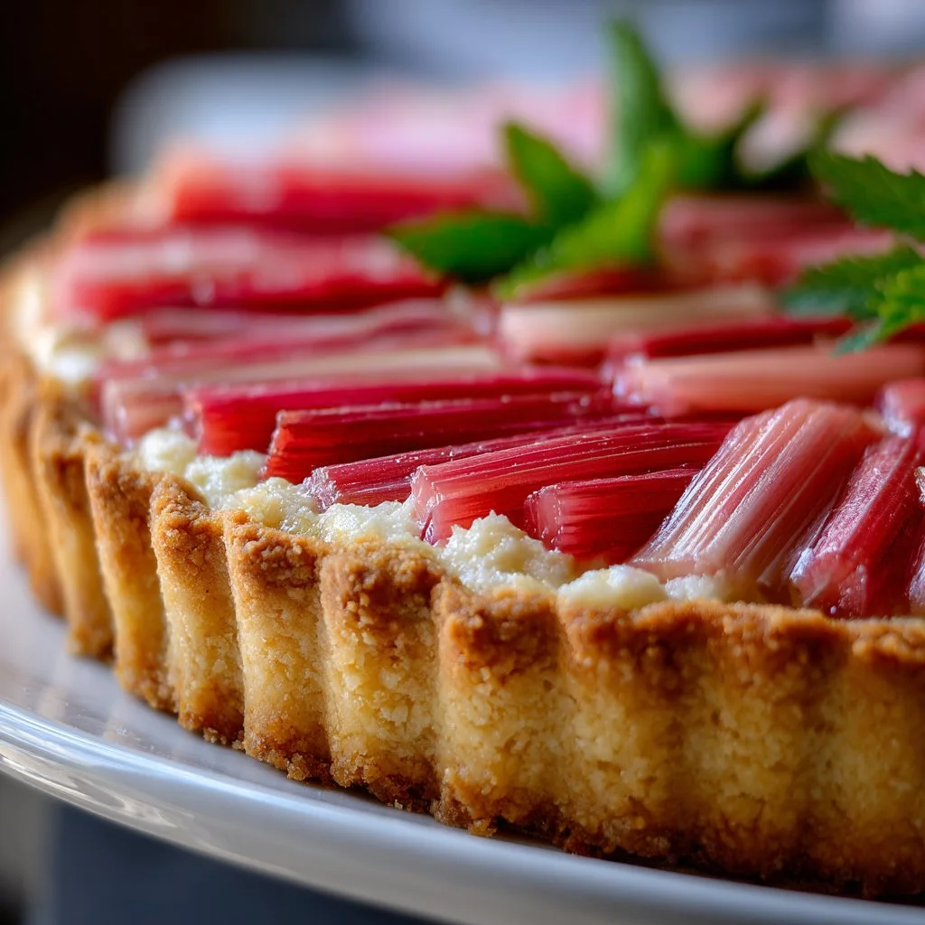 Rhubarb Cream Tart with Buttery Shortbread Crust