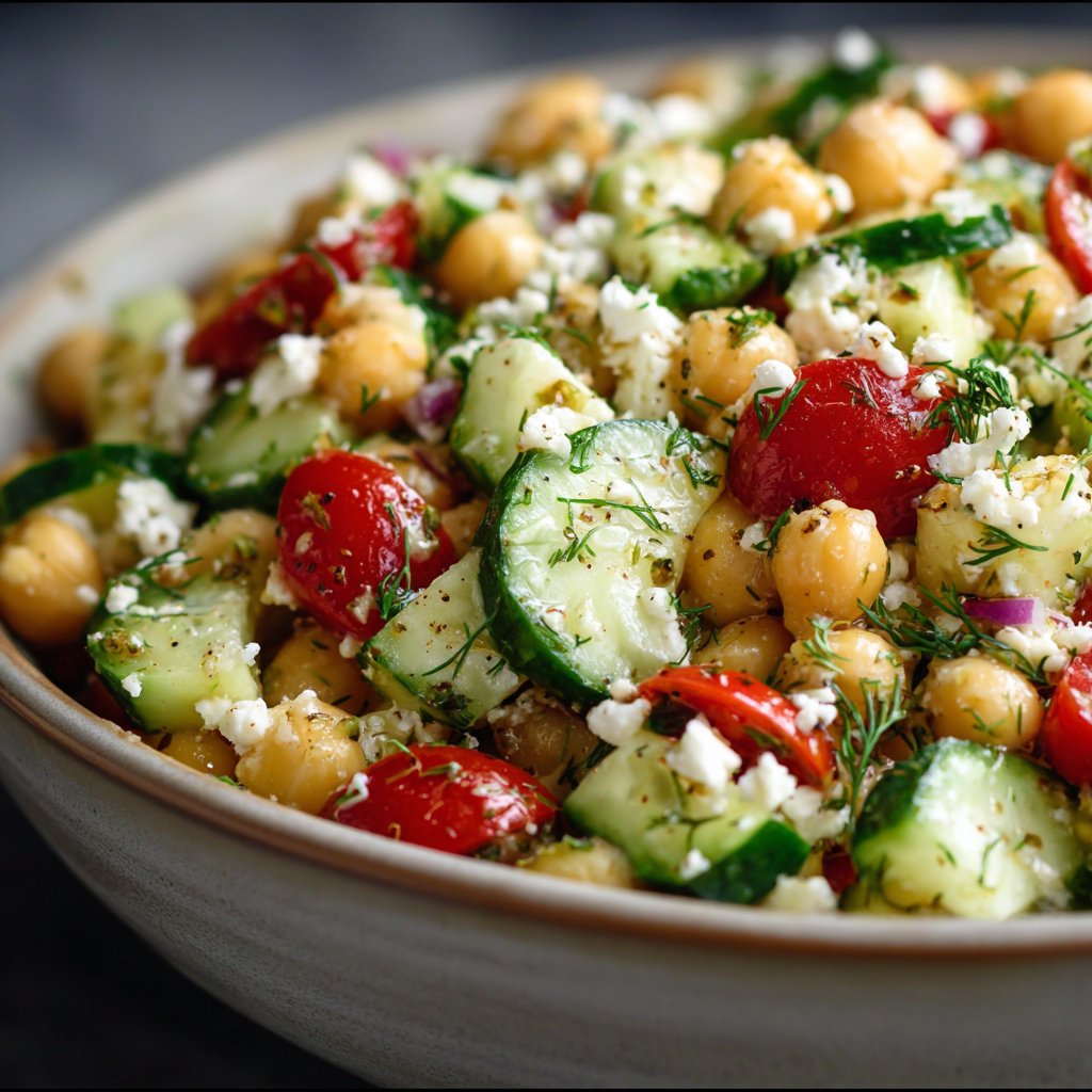 Fresh Chickpea Cucumber Salad with Feta