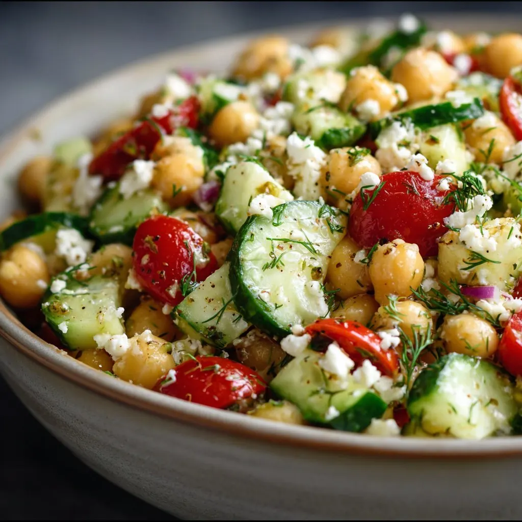 Fresh Chickpea Cucumber Salad with Feta