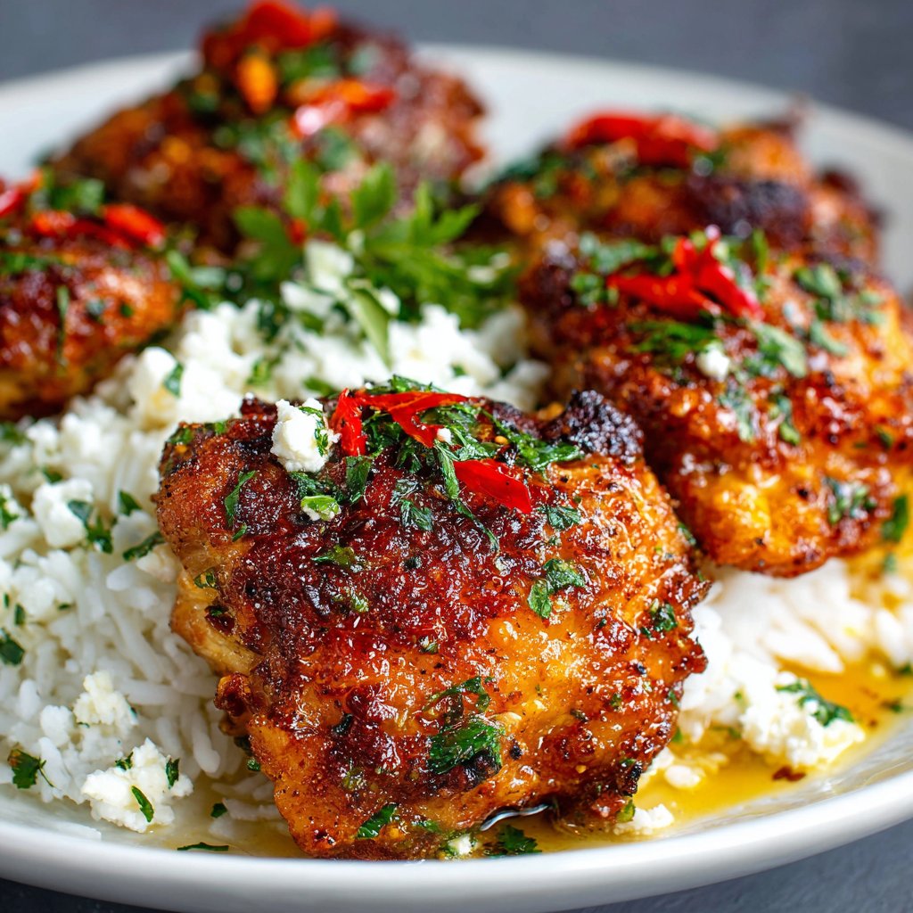 Crispy Hot Honey Feta Chicken Thighs