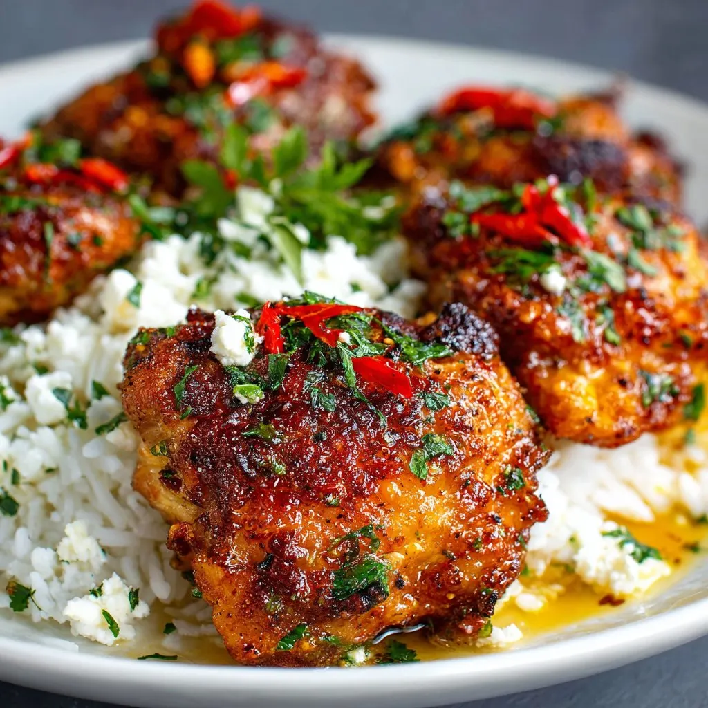 Crispy Hot Honey Feta Chicken Thighs