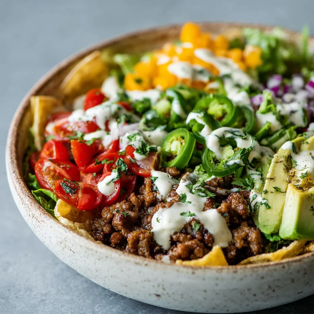 Low Carb Taco Salad Bowl with Creamy Dressing