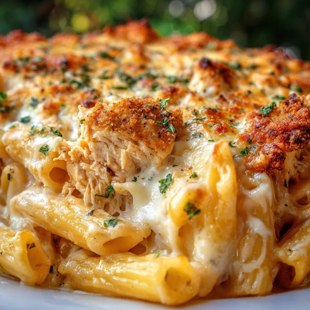 Chicken Alfredo Baked Ziti (Oven Comfort Food)