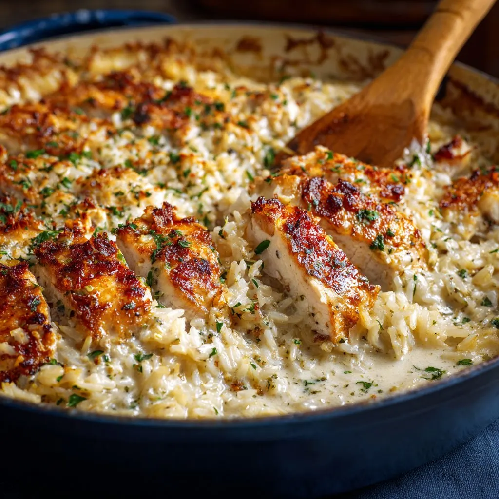 One-Pan Creamy Parmesan Chicken & Rice Bake