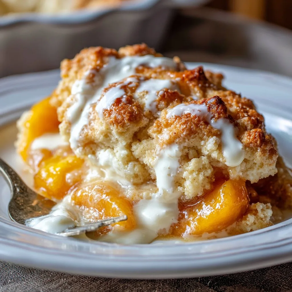 Peach Cobbler with Cream Cheese Biscuit Topping