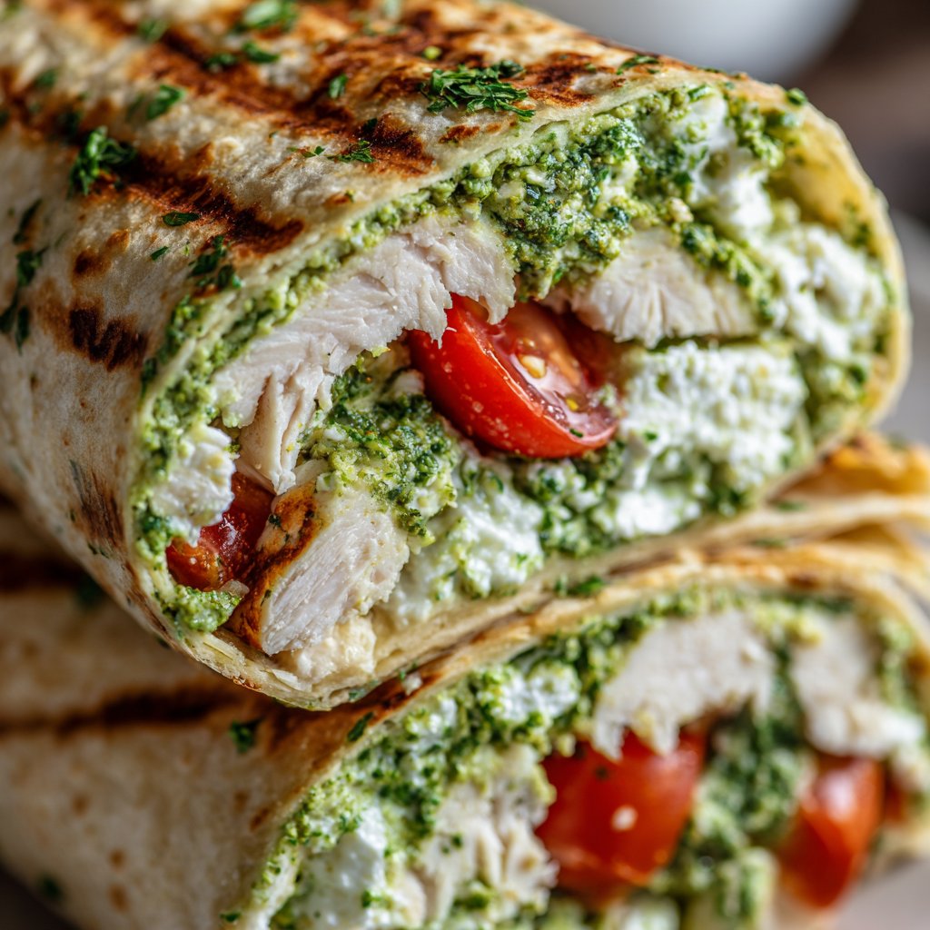 Healthy Cottage Cheese Pesto Wraps with Turkey