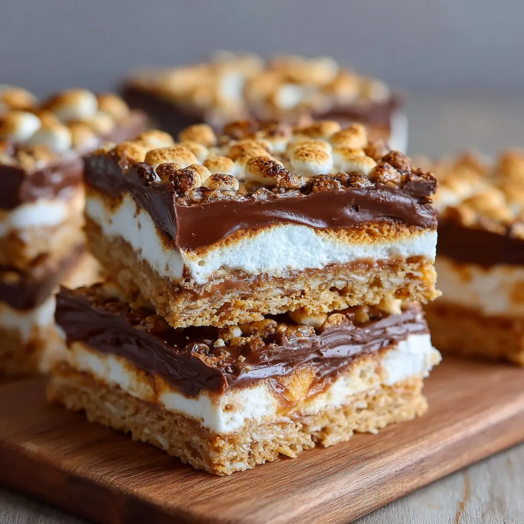 Crispy S'mores Bars with Marshmallow Layers