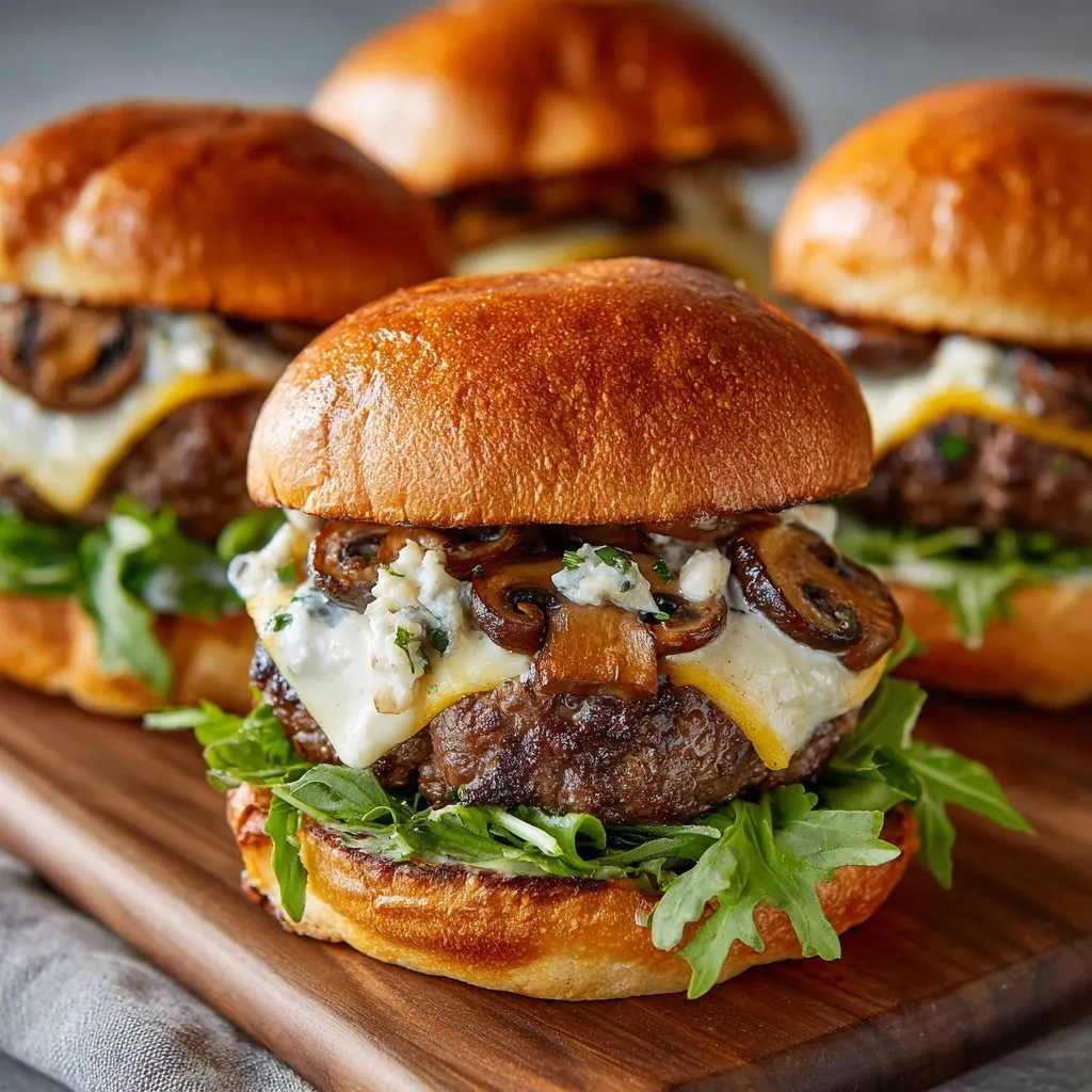 Juicy Mushroom Swiss Burgers on Brioche