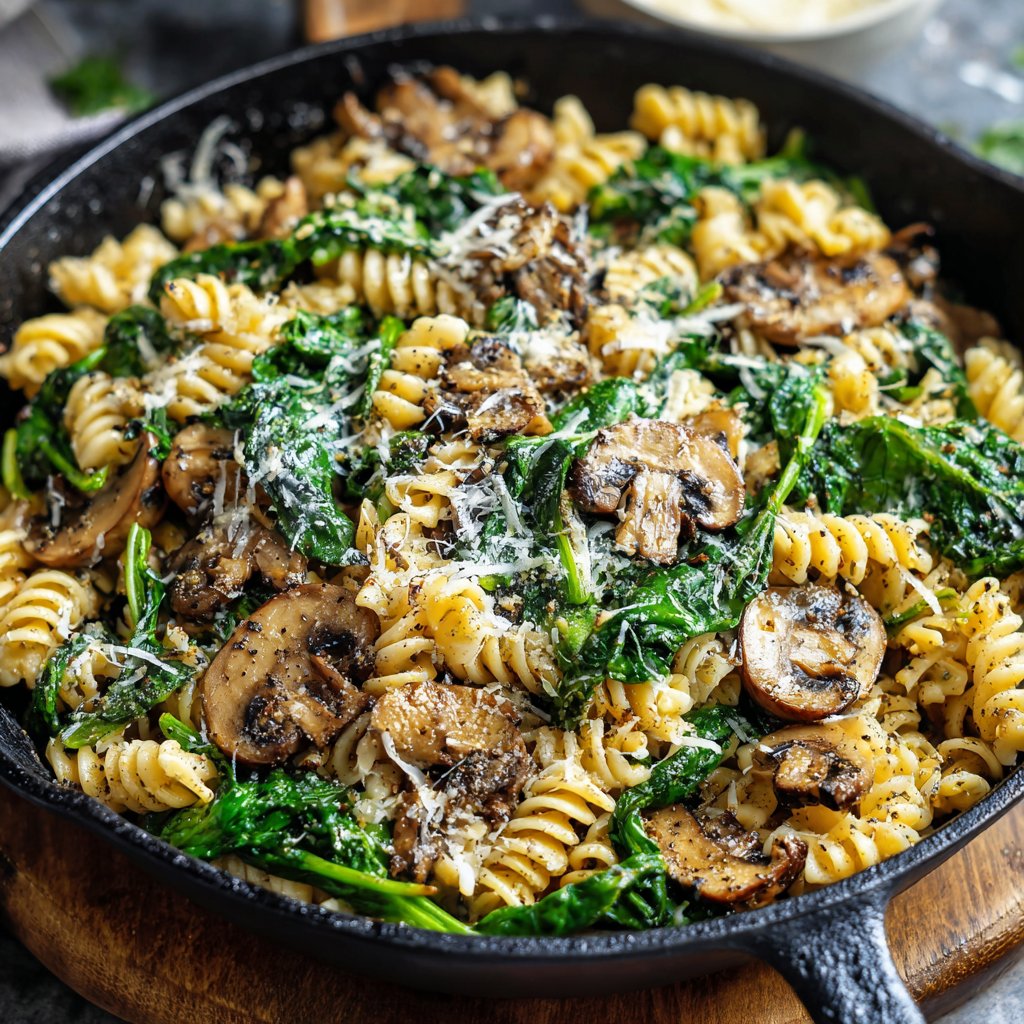 Spinach Mushroom Pasta Skillet with Parmesan