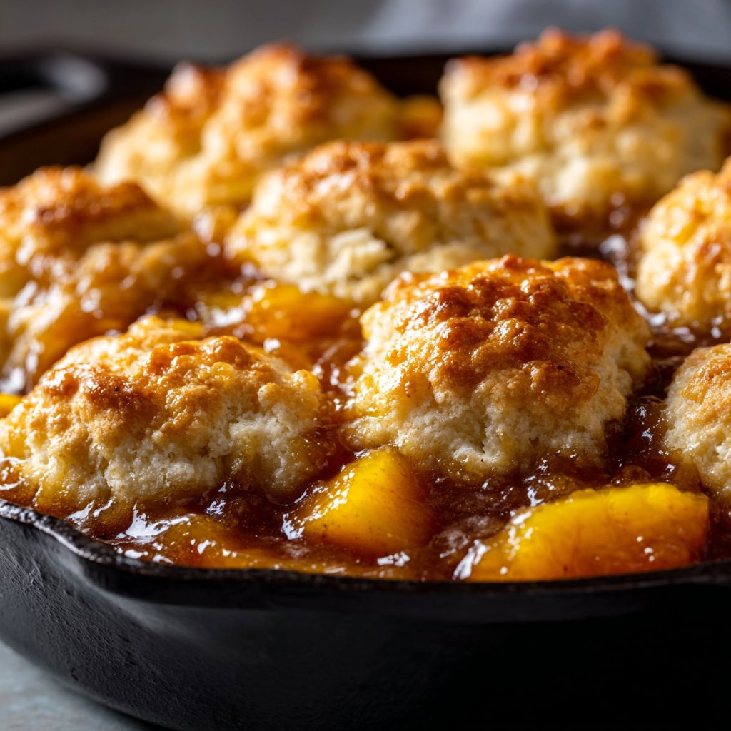 Skillet Peach Cobbler with Biscuit Topping