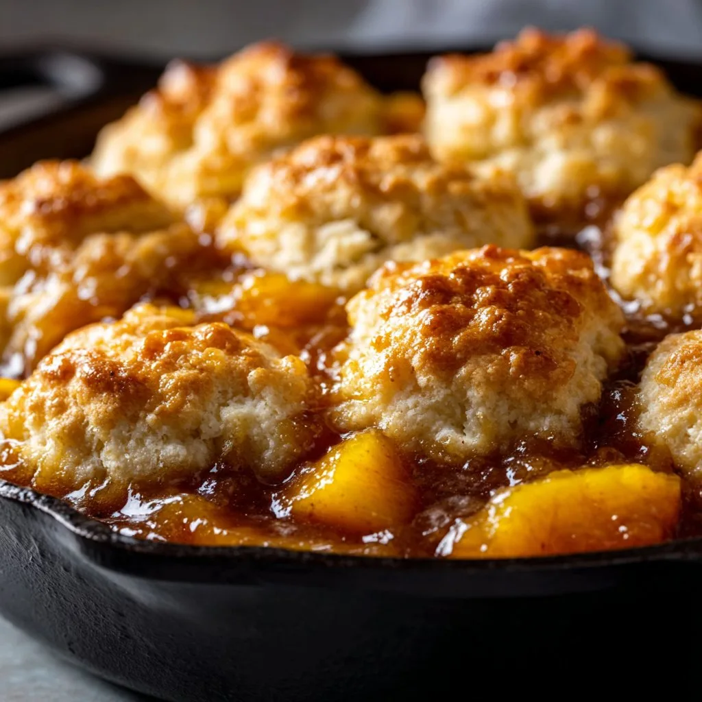 Skillet Peach Cobbler with Biscuit Topping