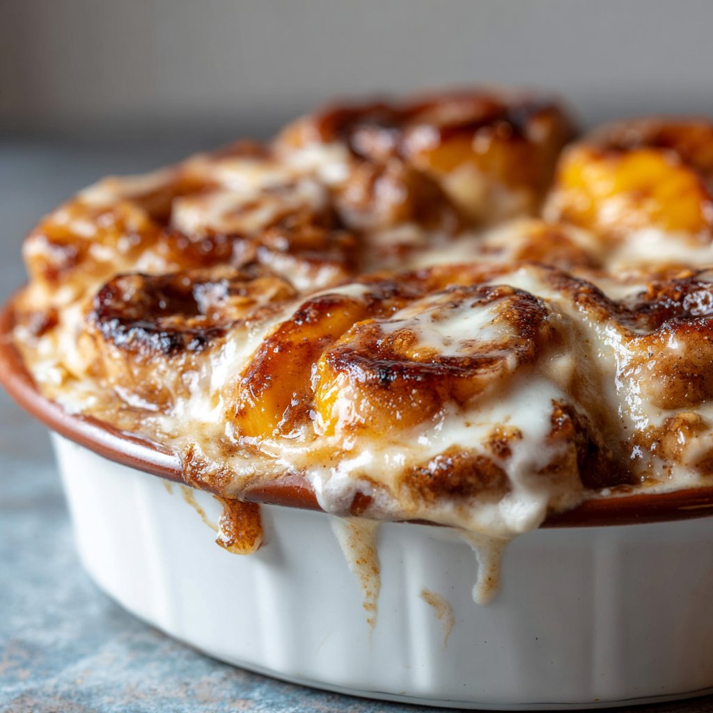 Peach Cobbler Cinnamon Roll Bake