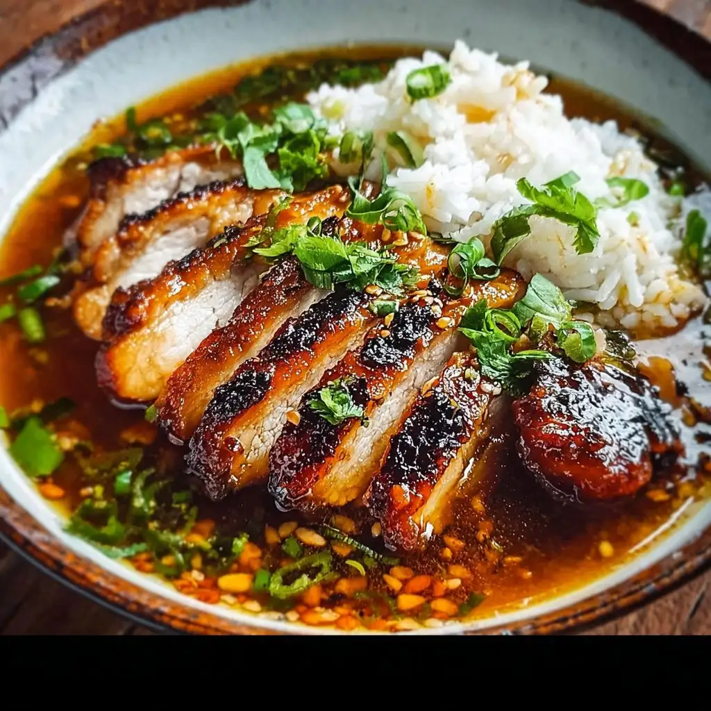 Caramelised Soy Chicken in Garlic Ginger Broth with Rice