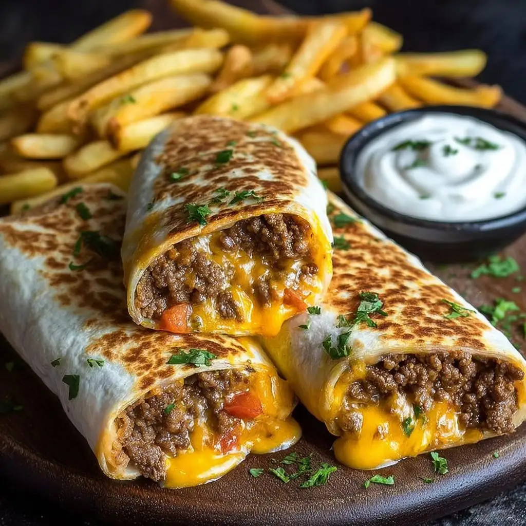Cheesy Beef Burritos with Fries
