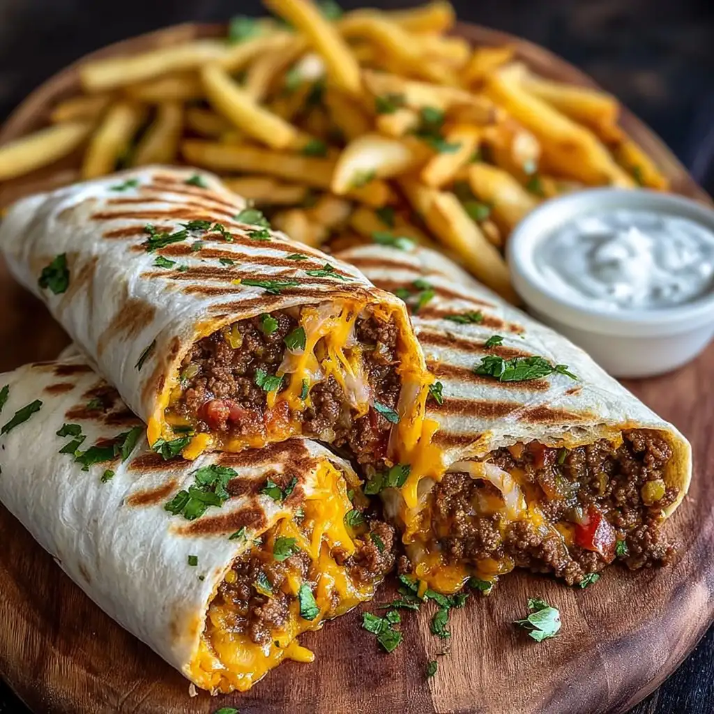 Cheesy Beef Burritos with Fries 1 Cheesy Beef Burritos with Fries
