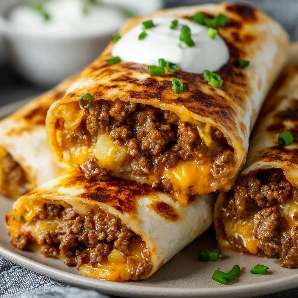 Cheesy Beef Potato Burritos Baked
