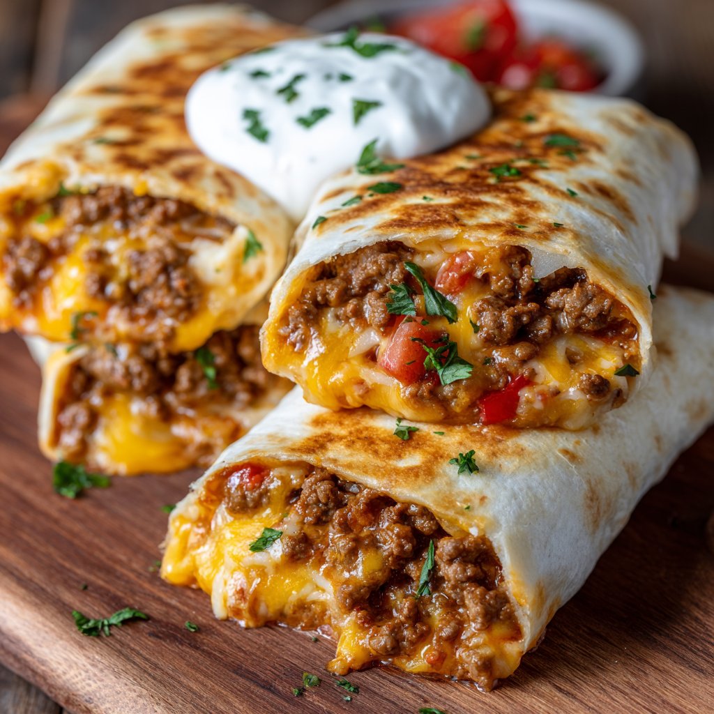 Cheesy Beef Potato Burritos Baked