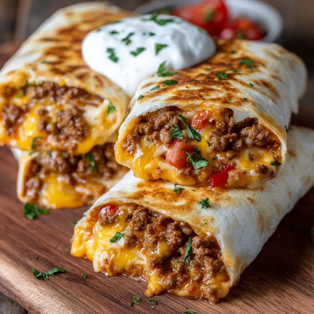 Cheesy Beef Potato Burritos Baked