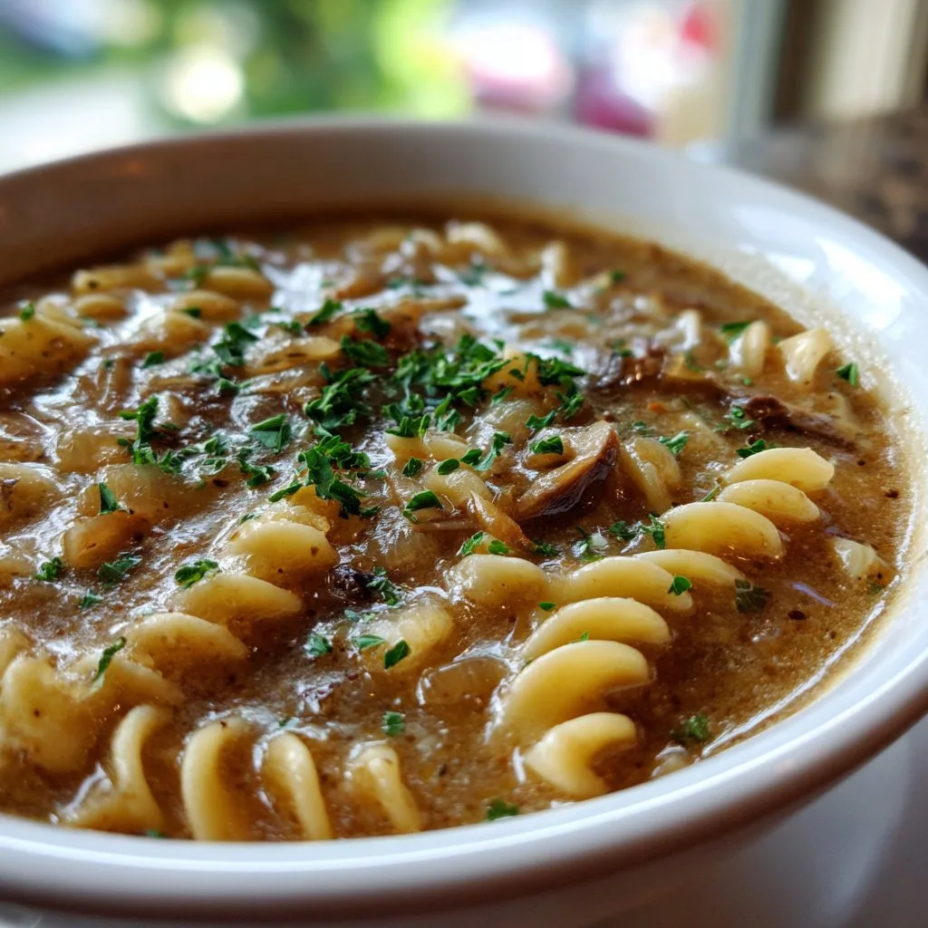 French Onion Pasta Bowl Soup Recipe