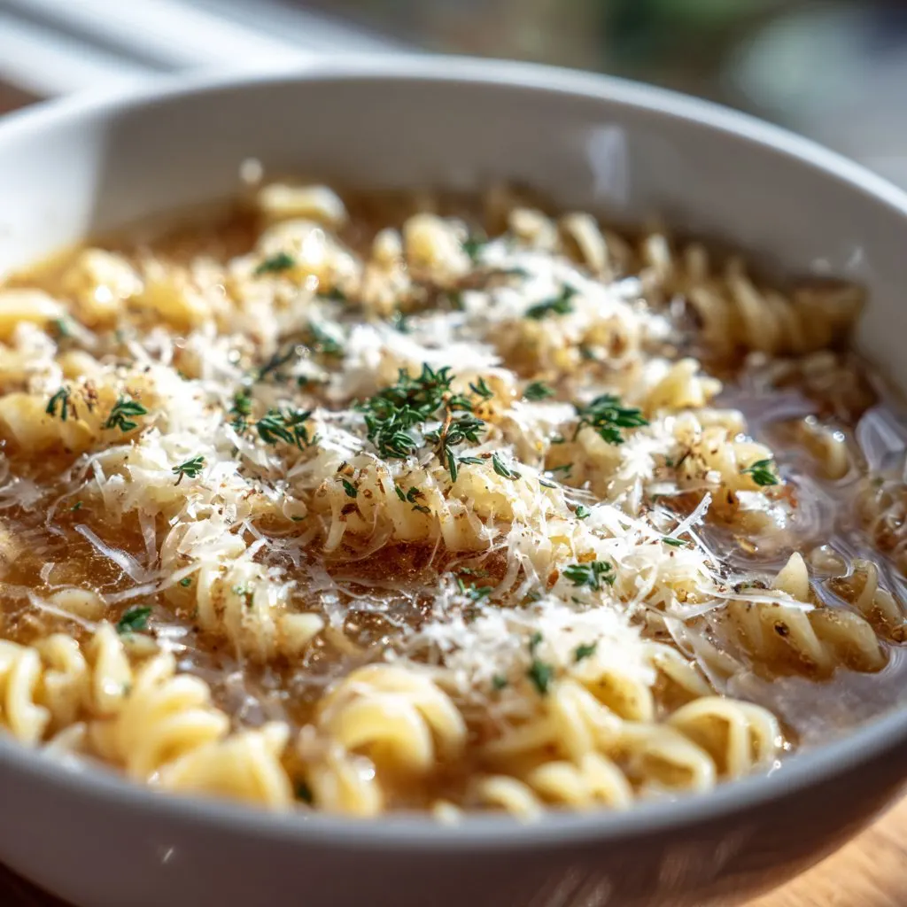 French Onion Pasta Bowl Soup Recipe