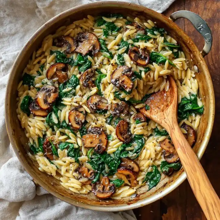 Garlic Butter Orzo with Mushrooms and Spinach