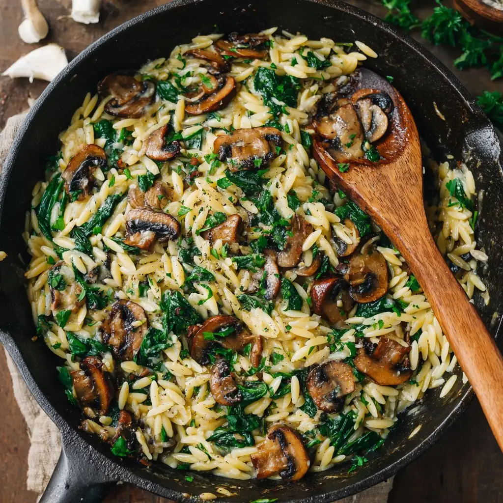 Garlic Butter Orzo with Mushrooms and Spinach 2 Garlic Butter Orzo with Mushrooms and Spinach
