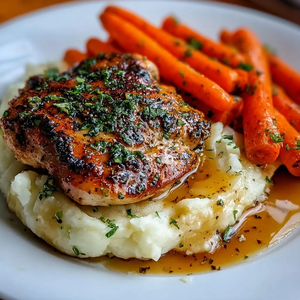 GARLIC HERB CHICKEN WITH MASHED POTATOES AND GLAZED CARROTS 2 GARLIC HERB CHICKEN WITH MASHED POTATOES AND GLAZED CARROTS