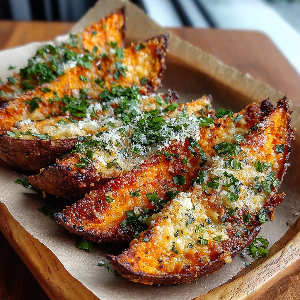 Garlic Parmesan Sweet Potato Wedges