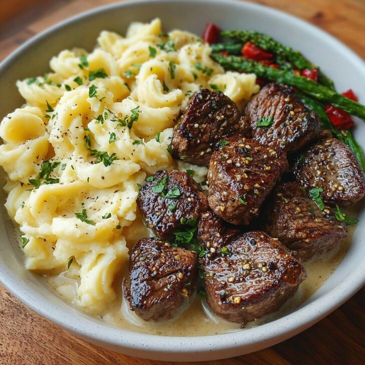 Garlic Pepper Steak Medallions with Buttery Mashed Potatoes