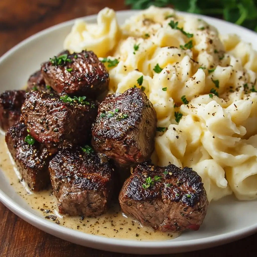 Garlic Pepper Steak Medallions with Buttery Mashed Potatoes 1 Garlic Pepper Steak Medallions with Buttery Mashed Potatoes