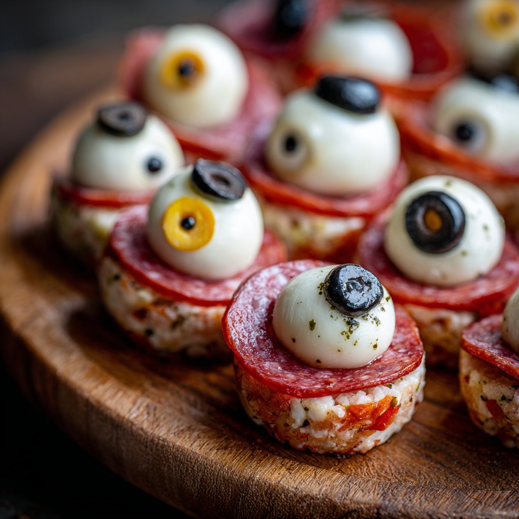 Halloween Olive Salami Mozzarella Eyeballs