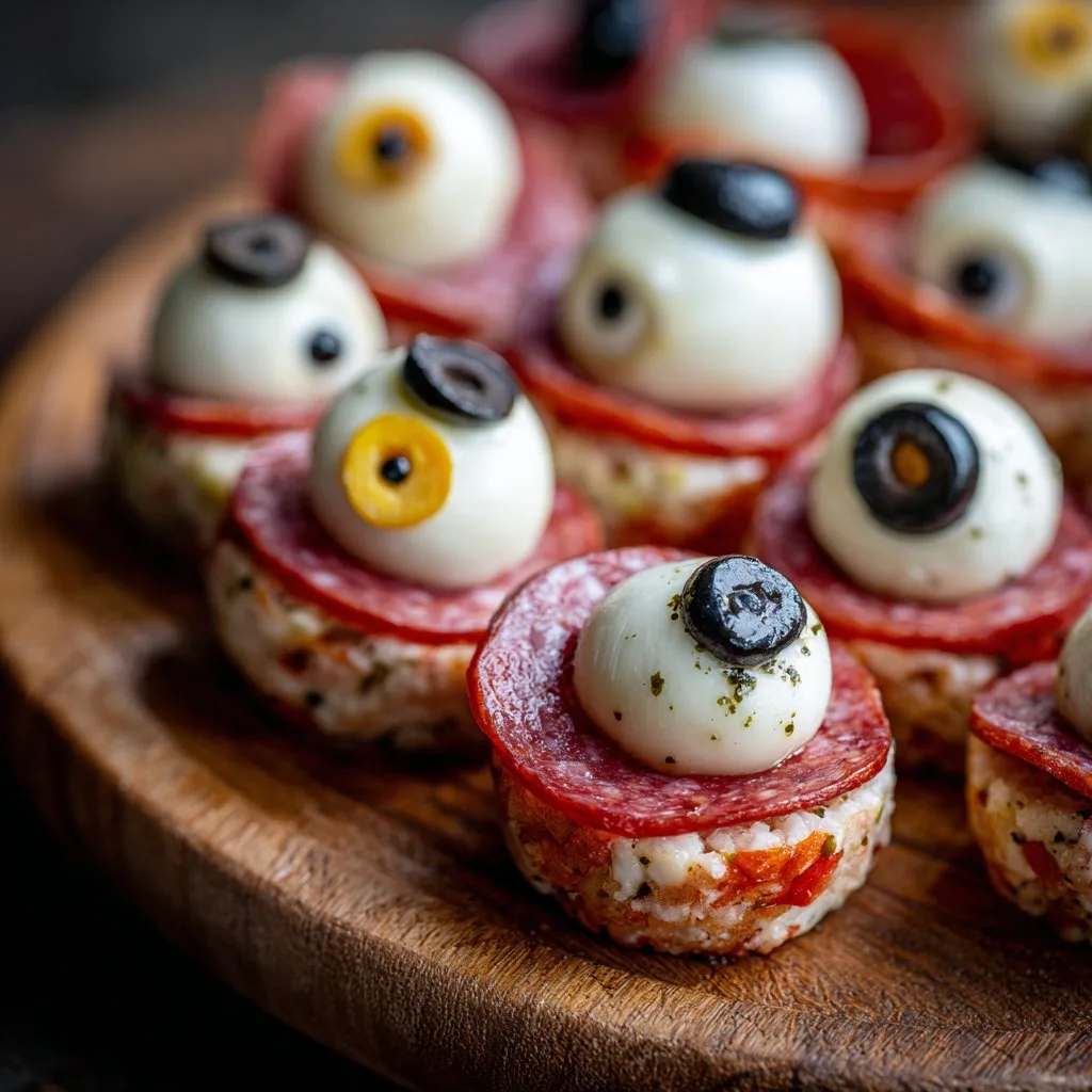 Halloween Olive Salami Mozzarella Eyeballs