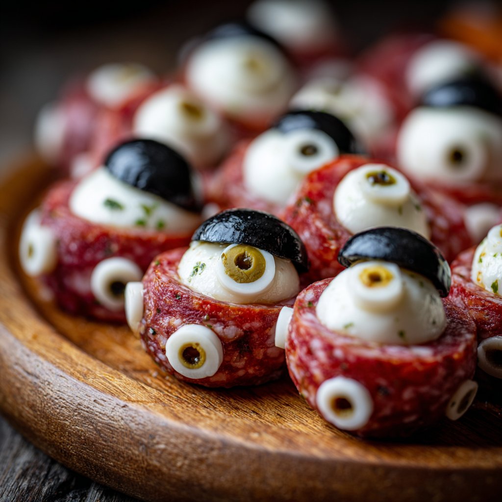 Halloween Olive Salami Mozzarella Eyeballs