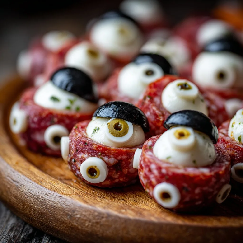 Halloween Olive Salami Mozzarella Eyeballs