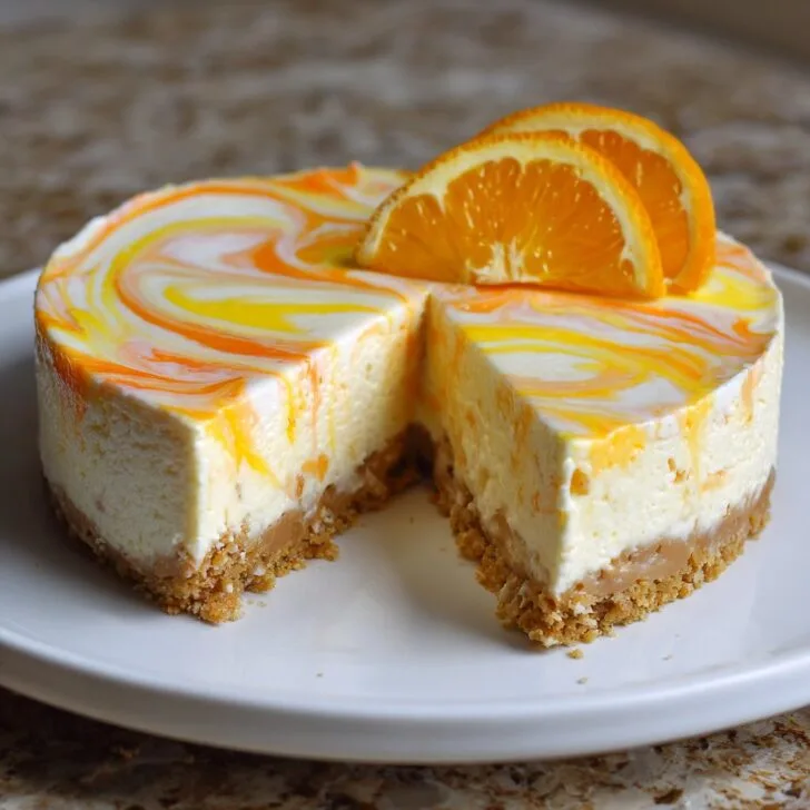 No-Bake Creamsicle Cheesecake (Orange & Vanilla Swirl)