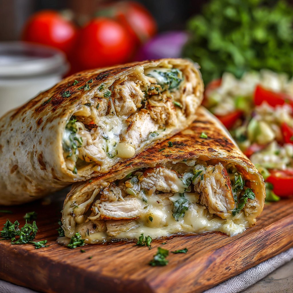 Ooey-Gooey Cheesy Garlic Chicken Wraps