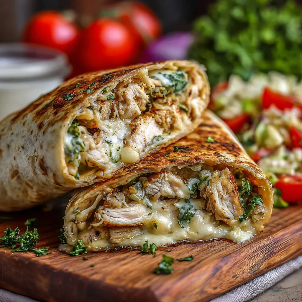 Ooey-Gooey Cheesy Garlic Chicken Wraps