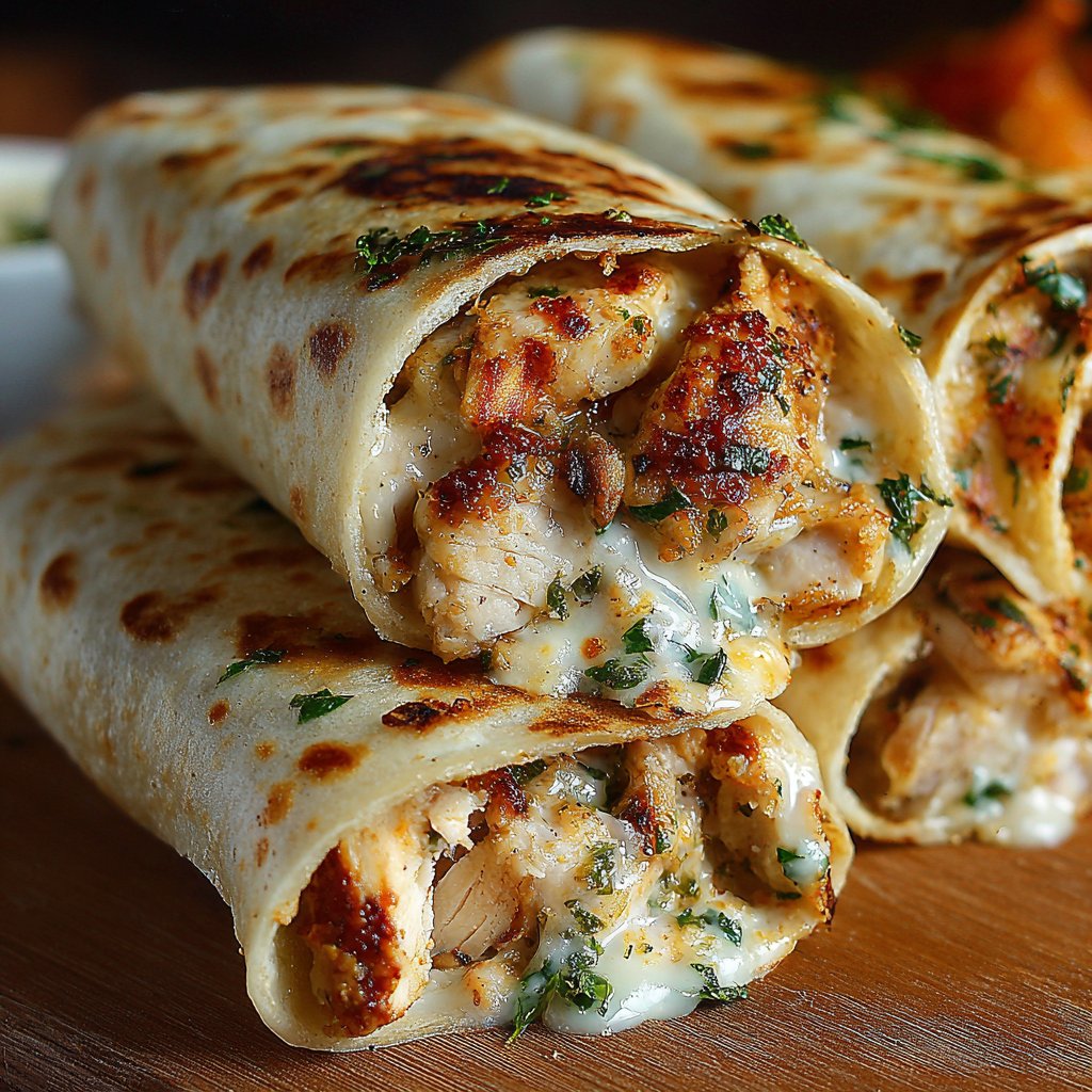Ooey-Gooey Cheesy Garlic Chicken Wraps