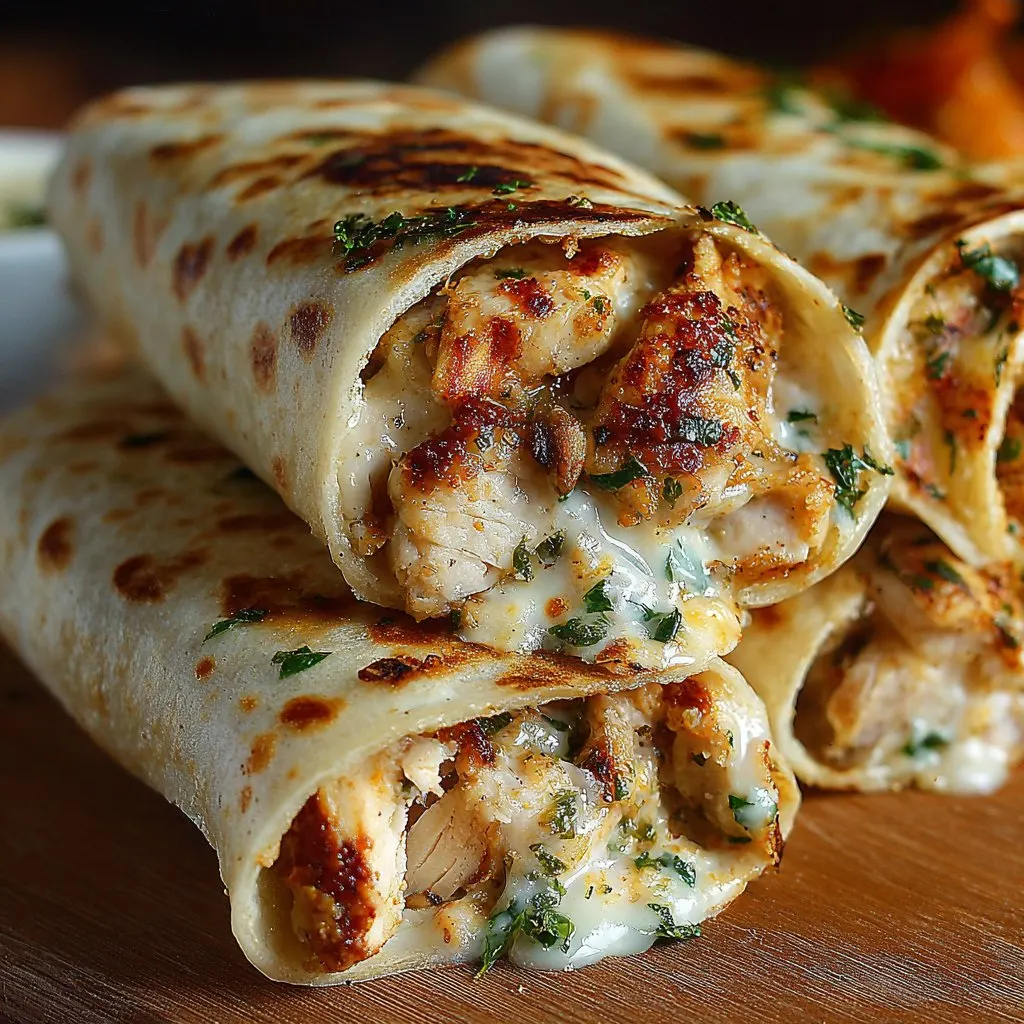 Ooey-Gooey Cheesy Garlic Chicken Wraps