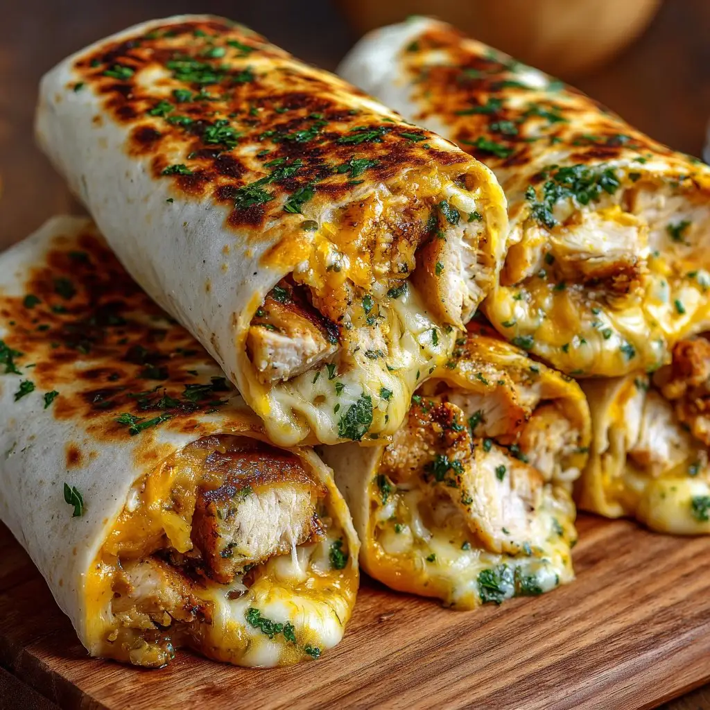 Ooey-Gooey Cheesy Garlic Wraps with Chicken
