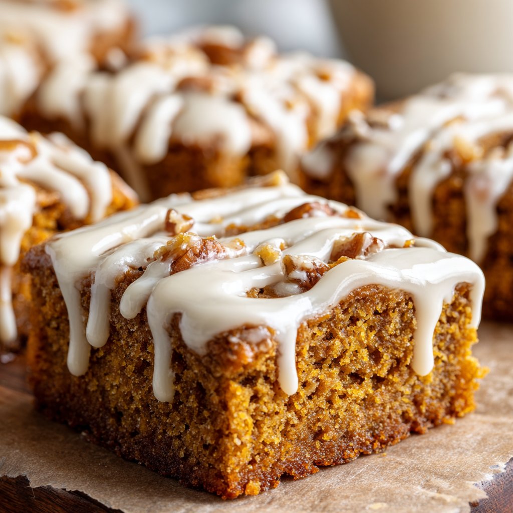 Pumpkin Bars with Spiced Icing Drizzle