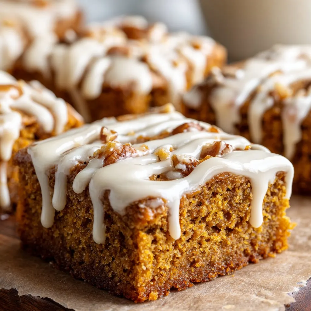 Pumpkin Bars with Spiced Icing Drizzle